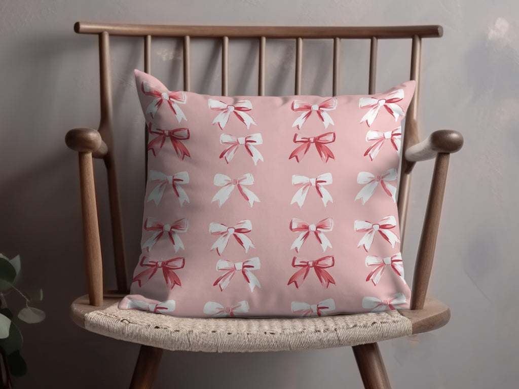 Pink Pillow with Red and White Bows Home Decor Accessory