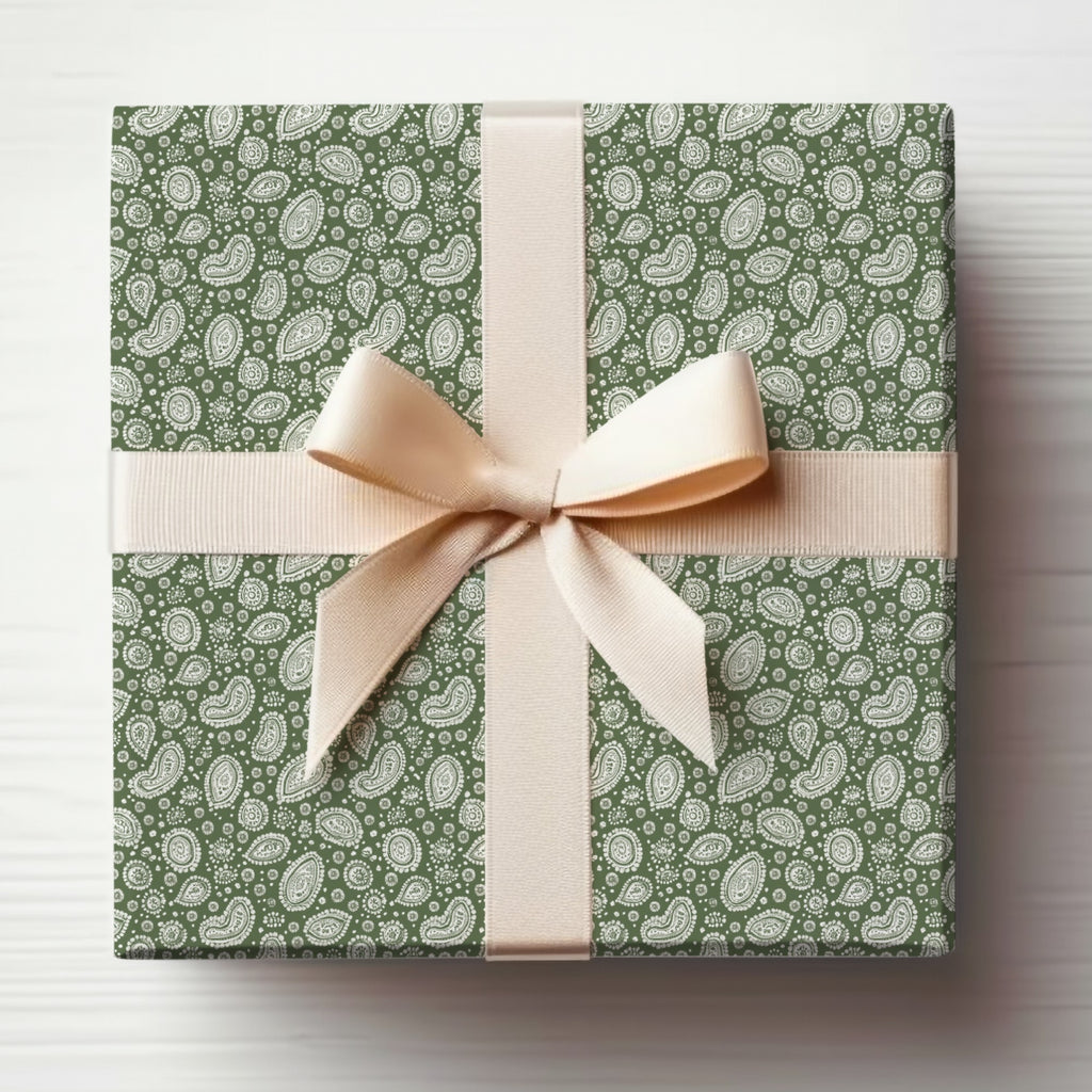 Elegant Olive Green Paisley Design Wrapped Gift Box