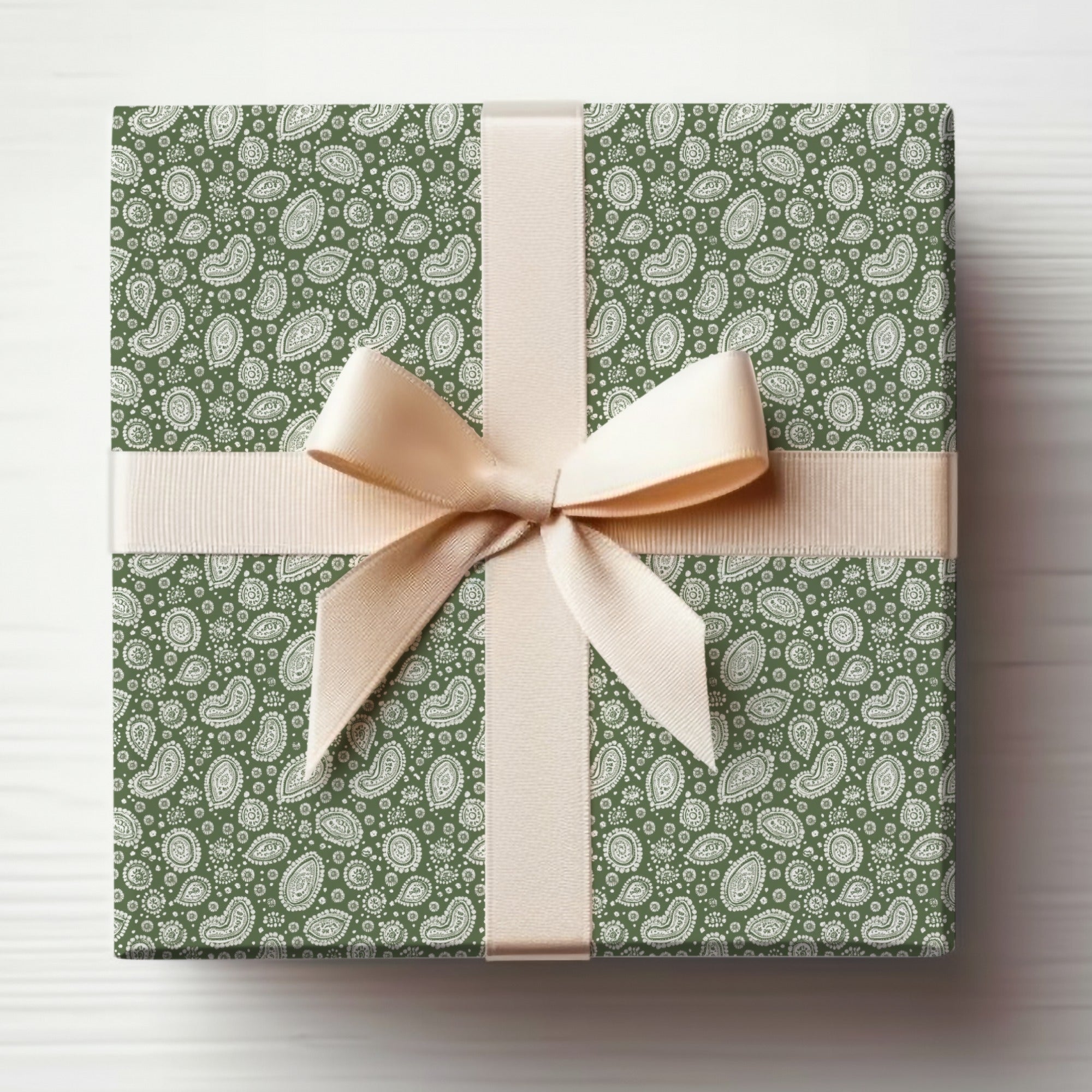 Elegant Olive Green Paisley Design Wrapped Gift Box