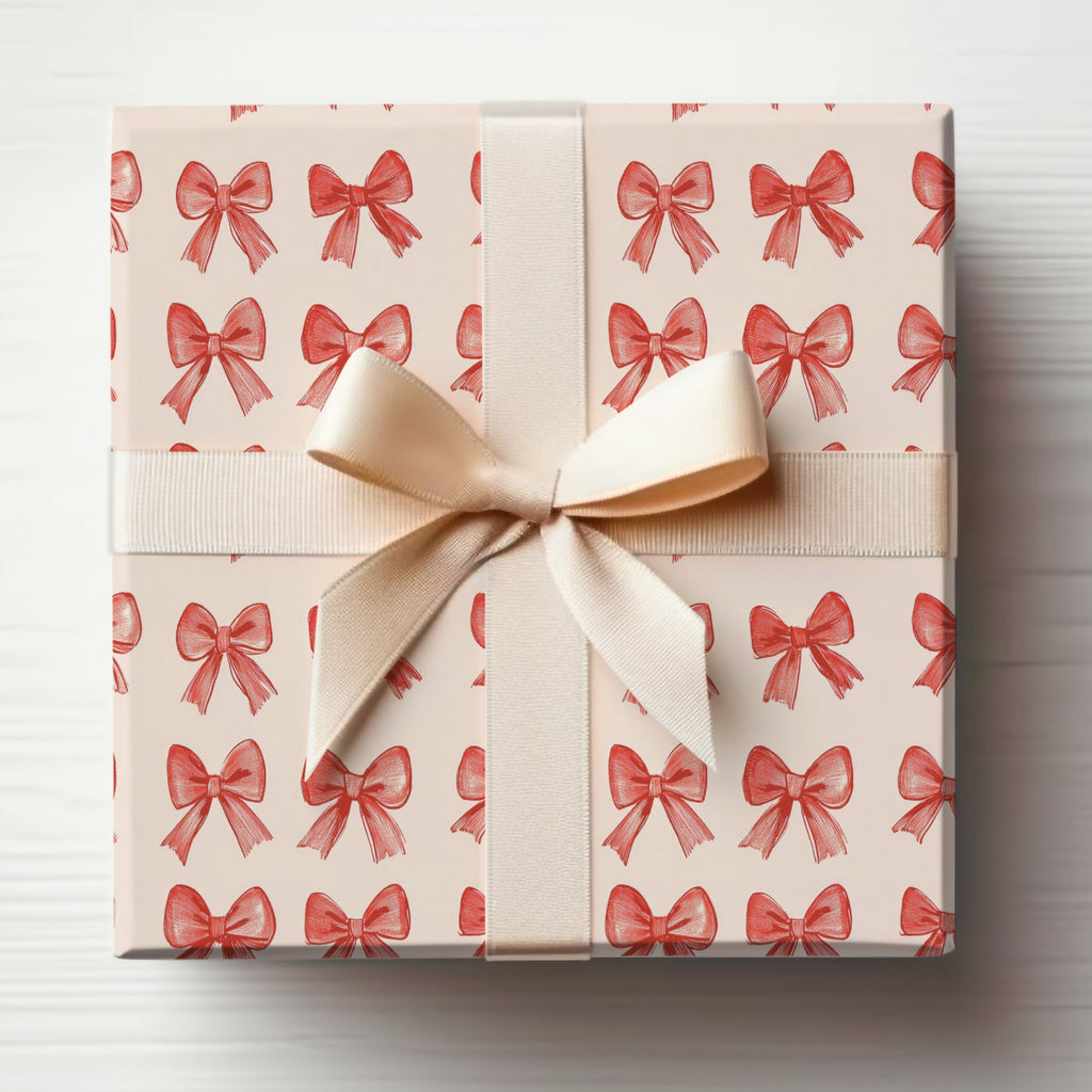 Elegant Gift Box with Red Bow Pattern for Special Occasions