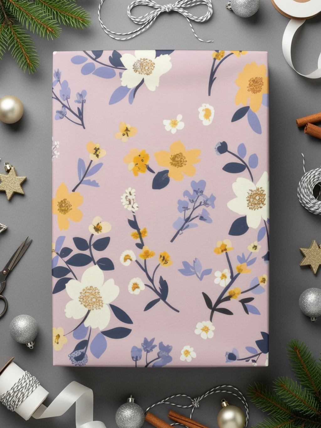 Floral Patterned Gift Wrap with Pink Background Paper