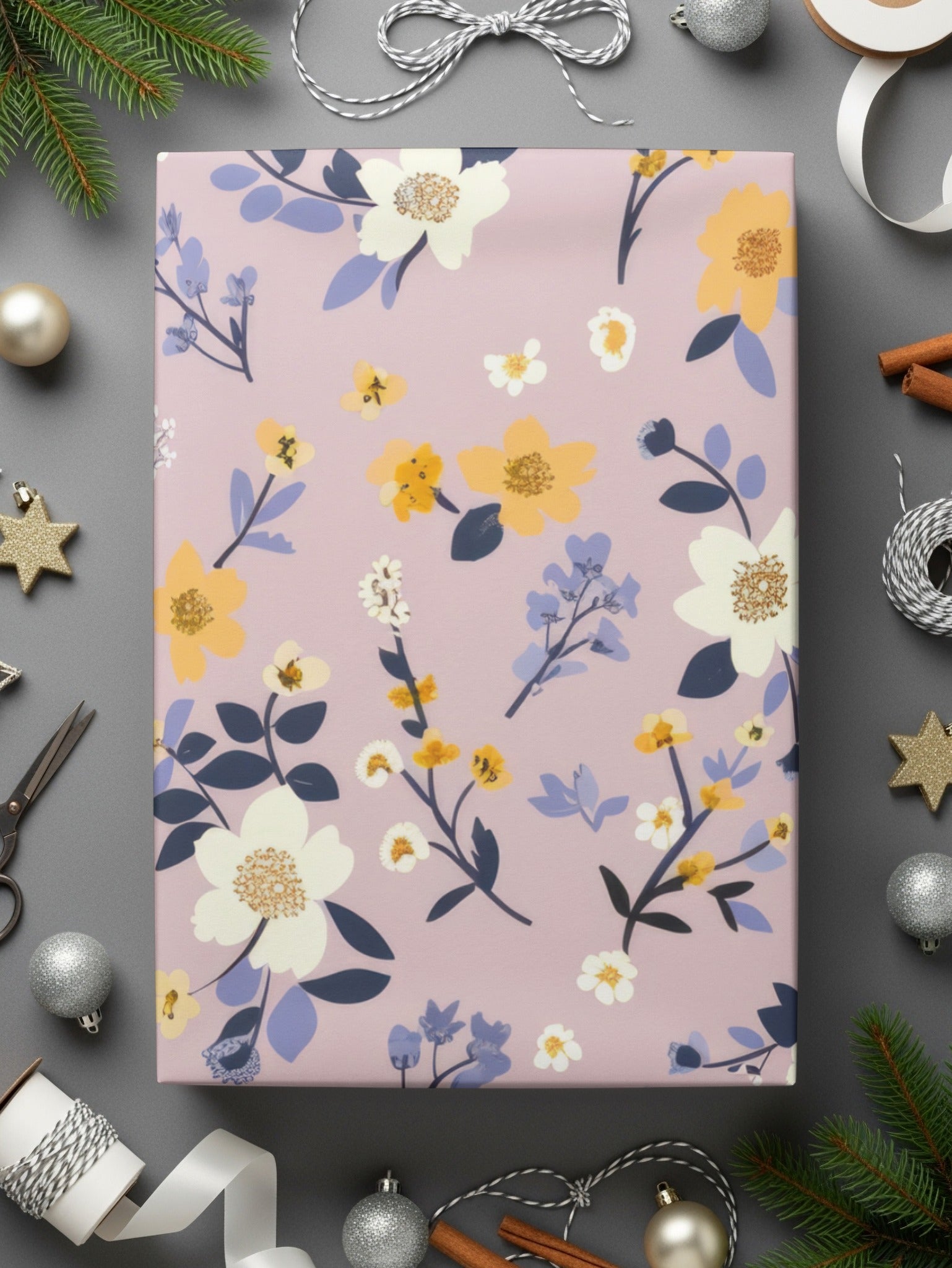Floral Patterned Gift Wrap with Pink Background Paper
