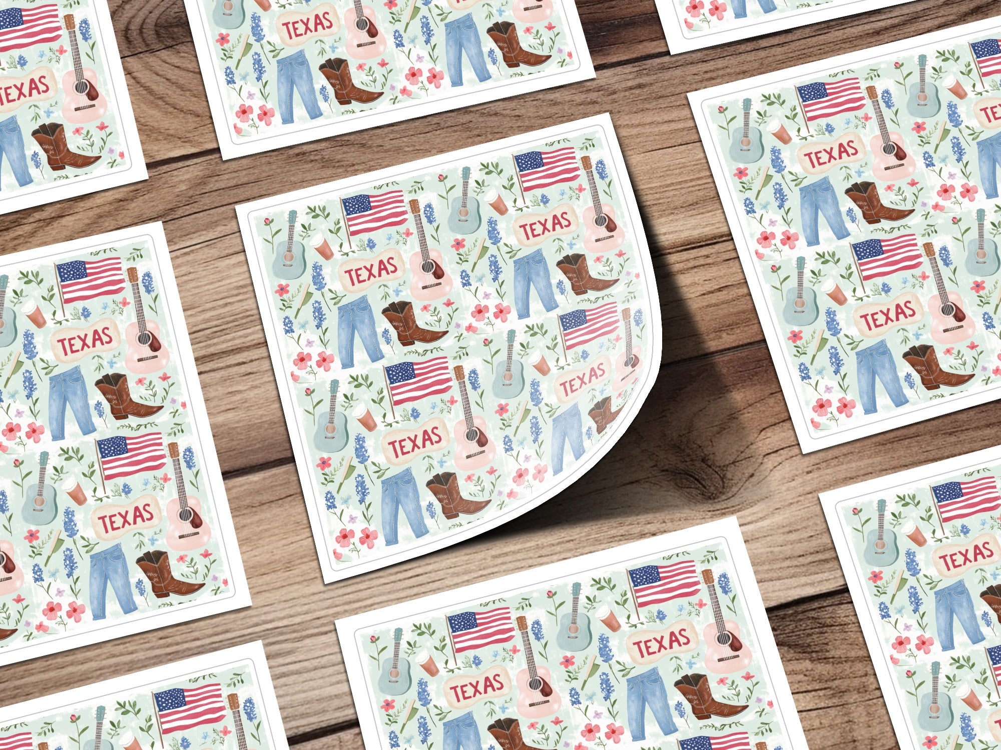 Texas Themed Stickers with Flag Boots Jeans Design