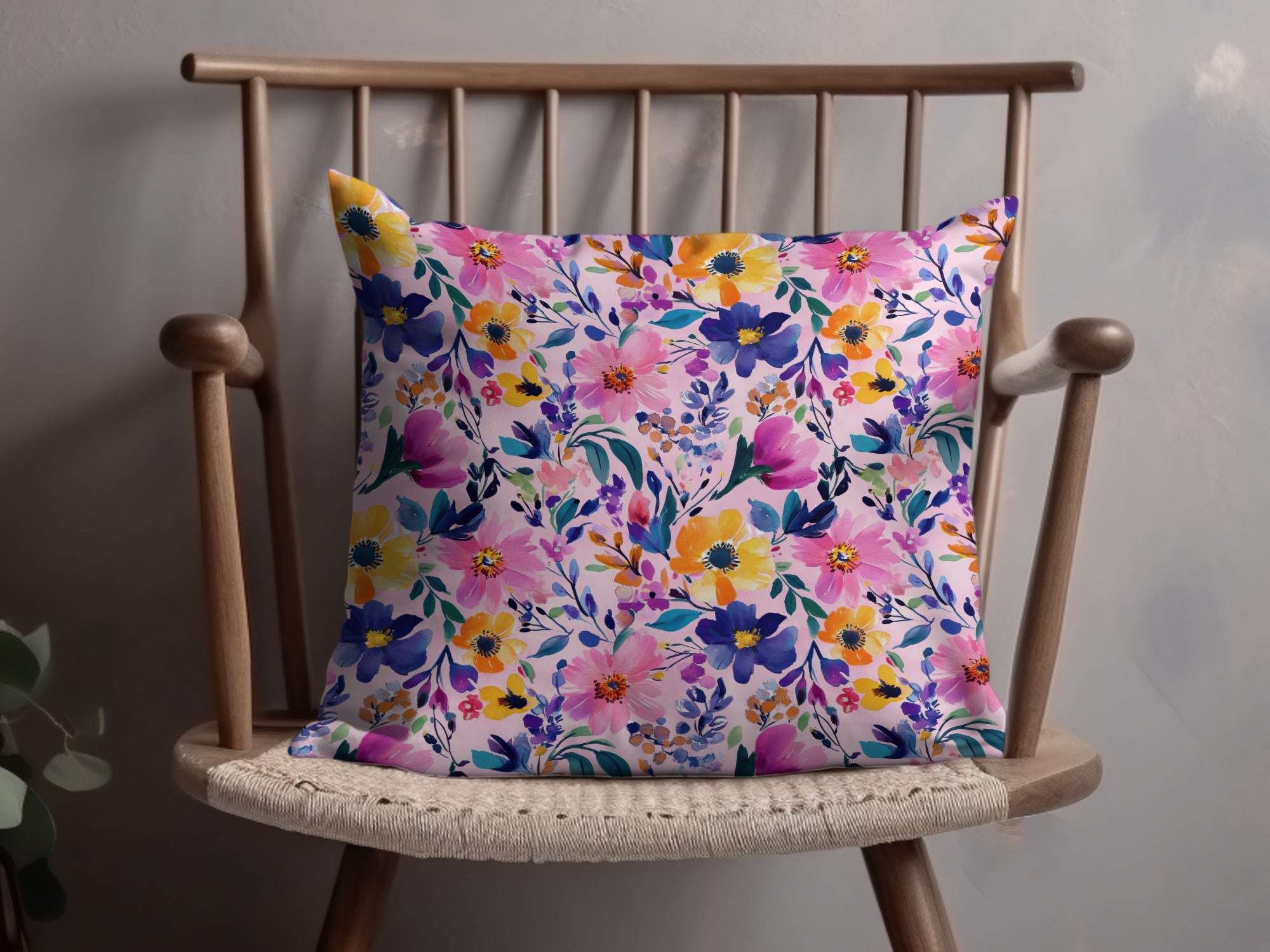 Colorful Floral Print Throw Pillow for Home Decor