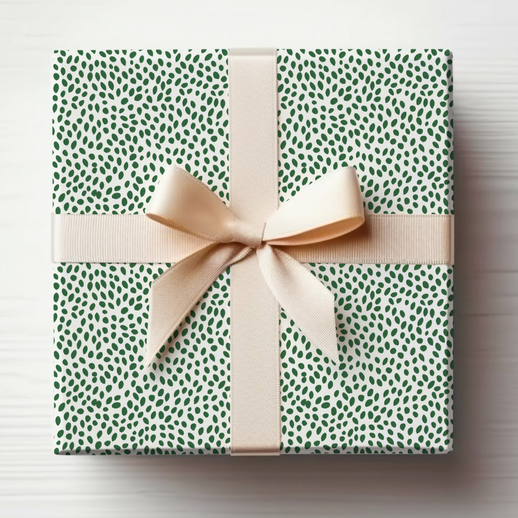 Elegant Green Dots Gift Wrapping with Satin Ribbon Decor
