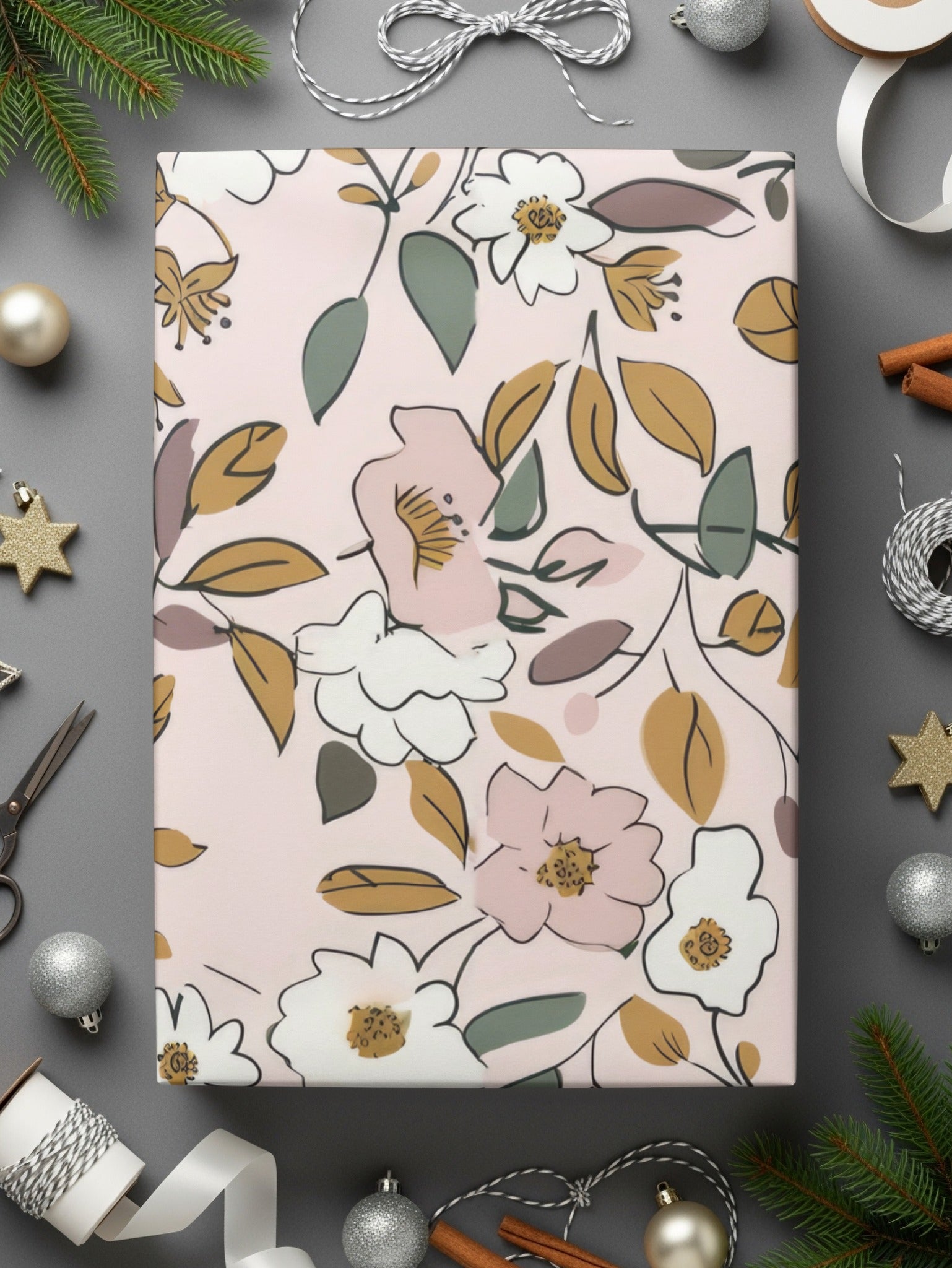 Floral Gift Wrapping Paper with Pink and White Flowers