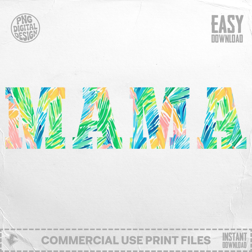 MAMA text with palm leaf pattern, commercial use print files.
