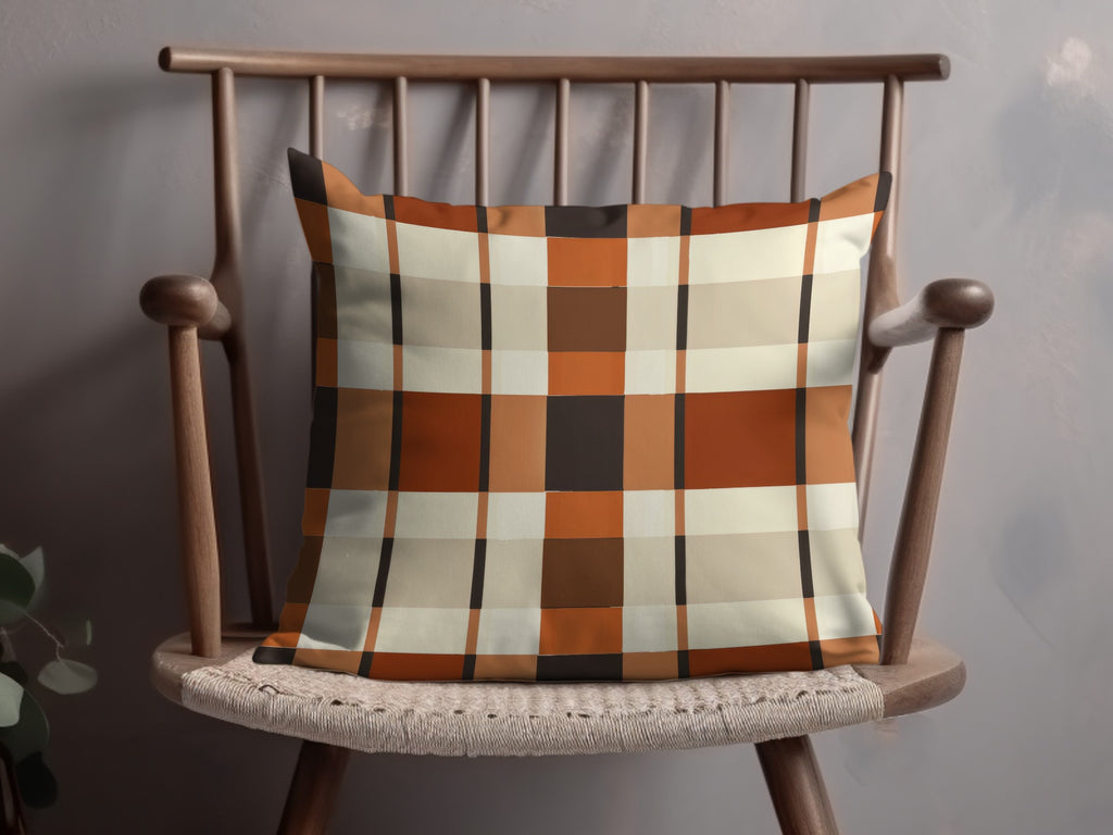 Stylish Orange and Brown Plaid Accent Pillow Decor