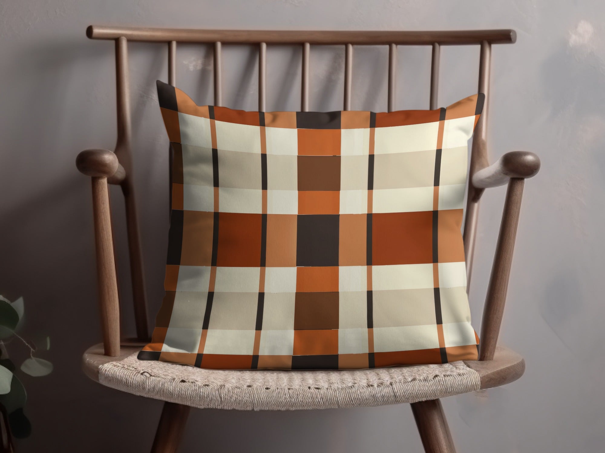 Stylish Orange and Brown Plaid Accent Pillow Decor