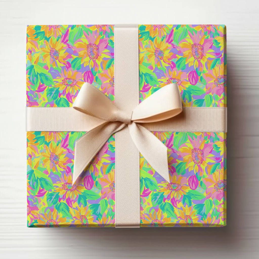 Vibrant Floral Gift Box with Elegant Ribbon Design