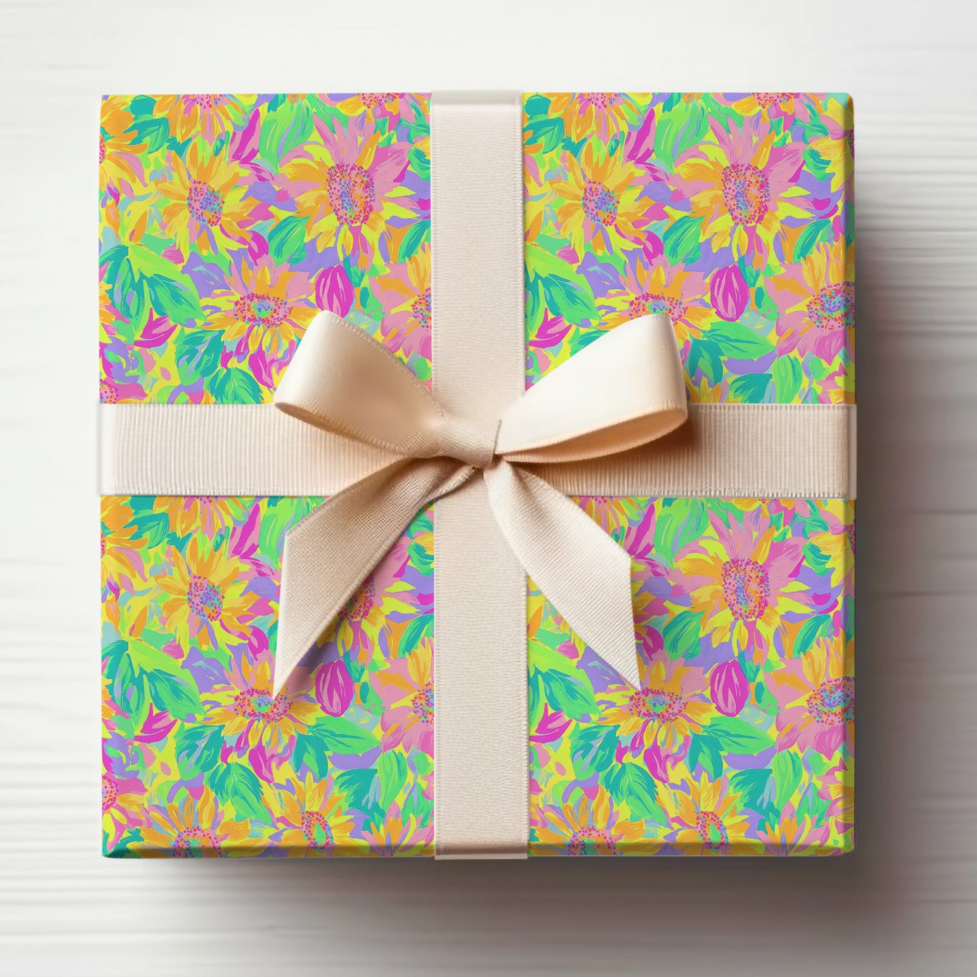 Vibrant Floral Gift Box with Elegant Ribbon Design