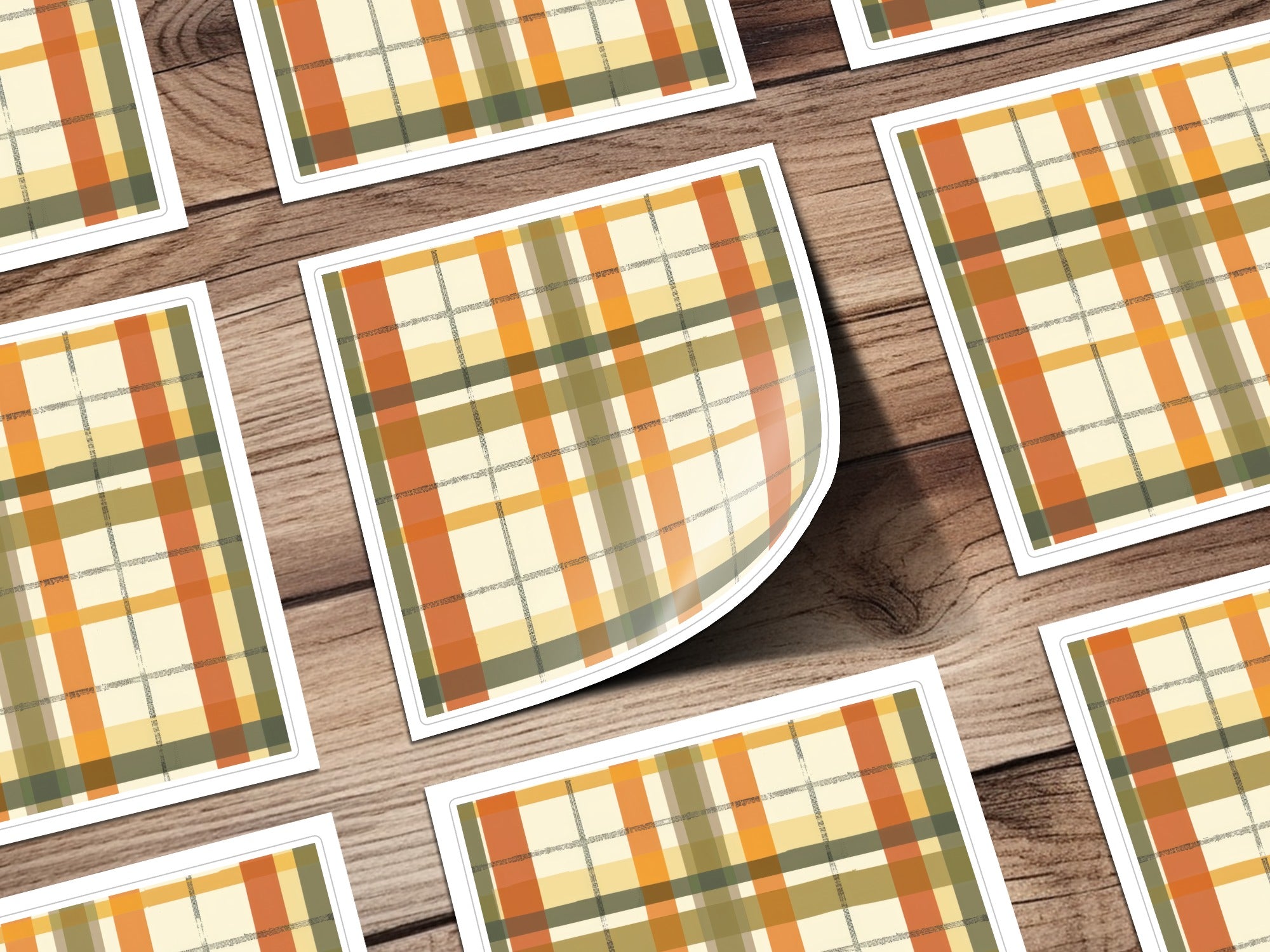 Autumn Plaid Pattern Wood Background Sticker Pack