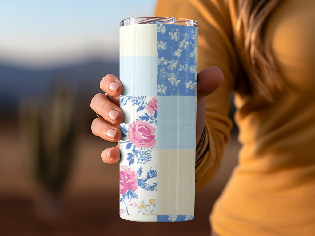 Floral Patchwork Insulated Tumbler Cup for Cold Drinks