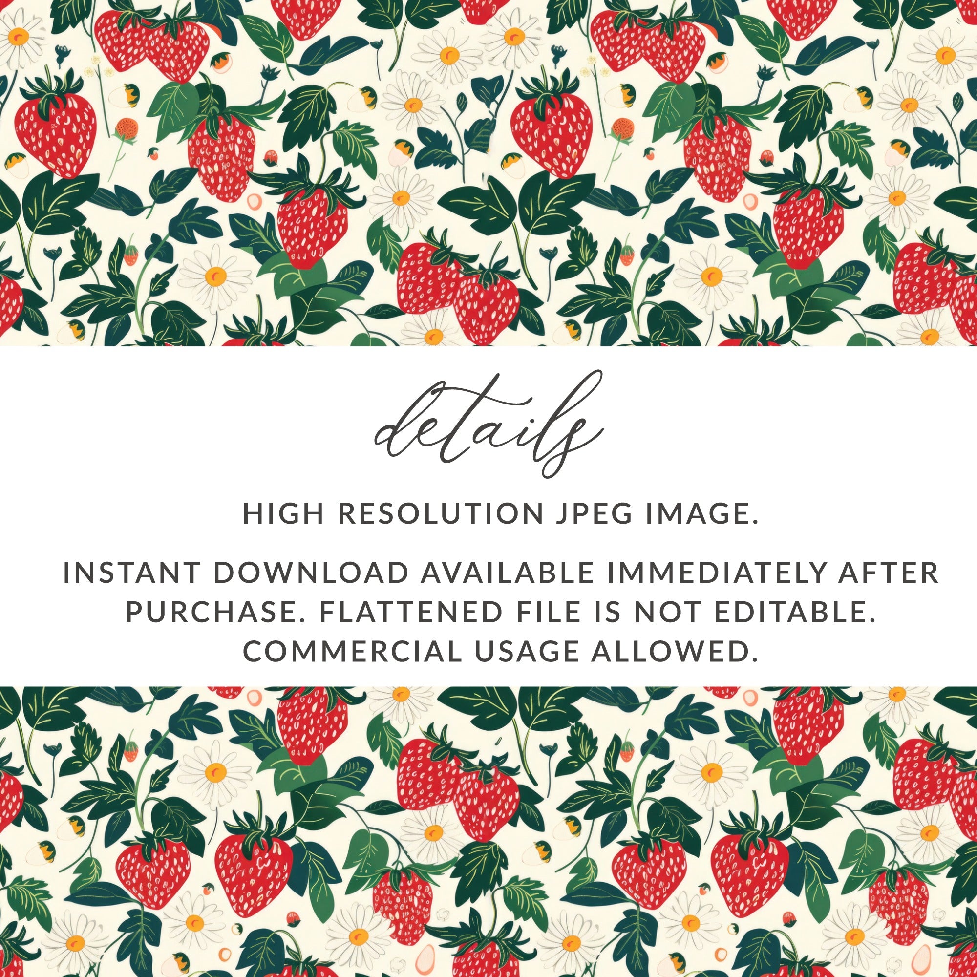 High Resolution Strawberry and Daisy Pattern JPEG Image