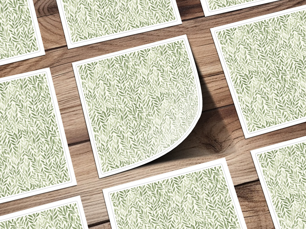 Leafy Pattern Green and White Decorative Print Sticker