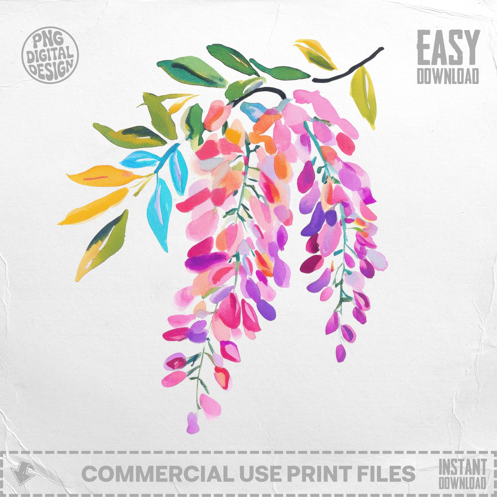 Watercolor wisteria flowers in pinks and purples, with "Easy Download" text.