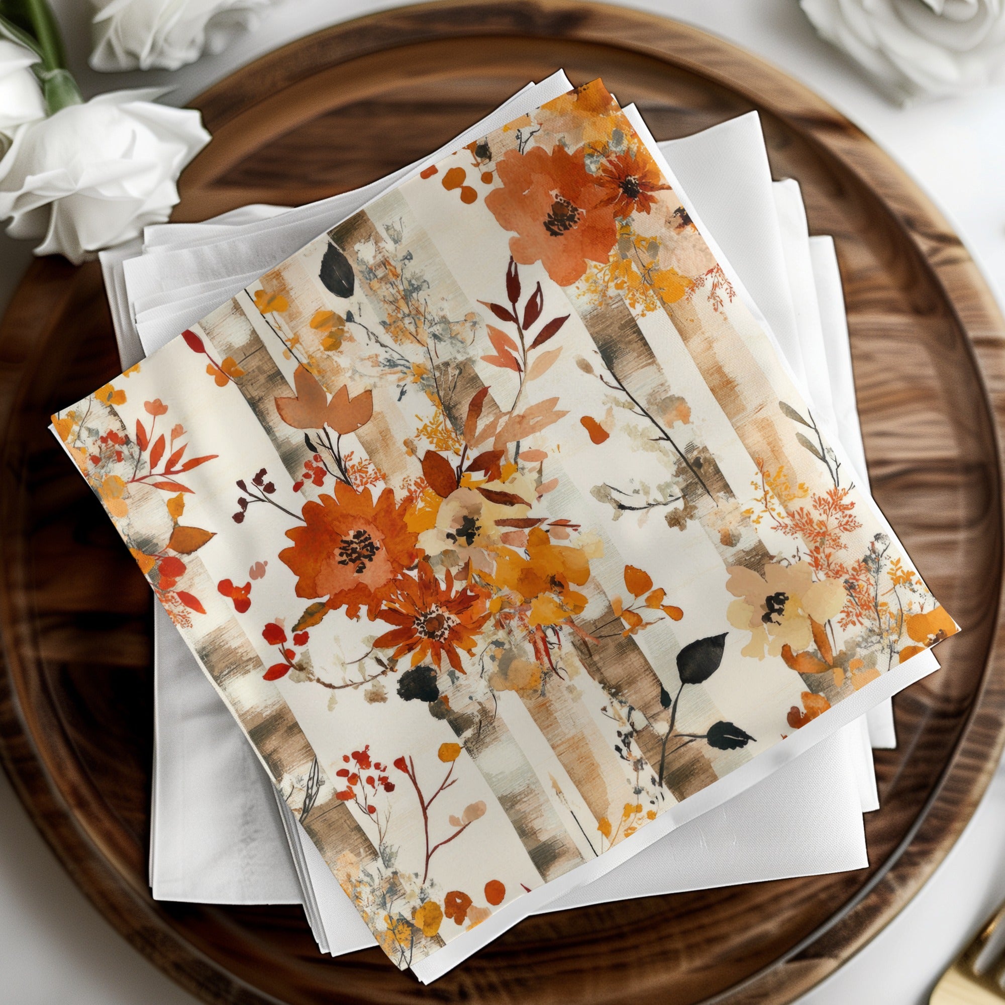Autumn Blossom Floral Napkin Set Elegant Table Decor
