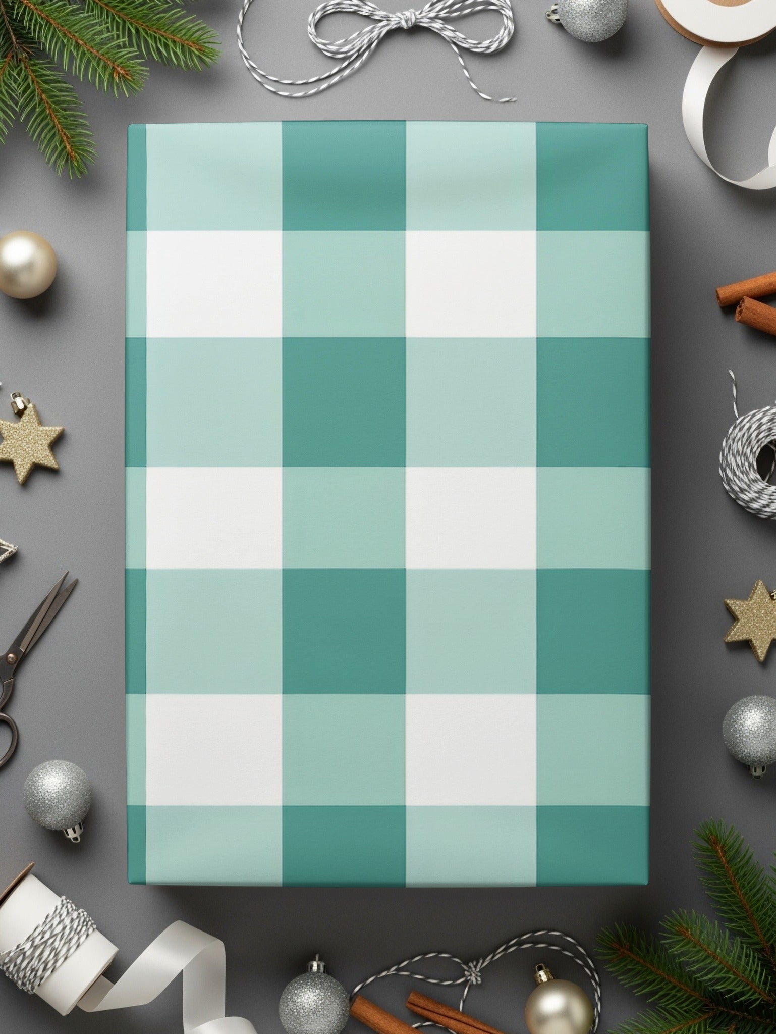 Festive Green and White Plaid Holiday Gift Wrapping Paper