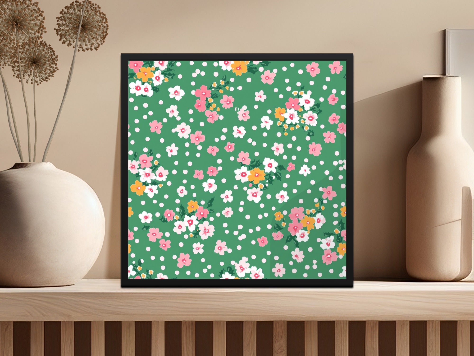 Vibrant Floral and Polka Dot Pattern Art Print