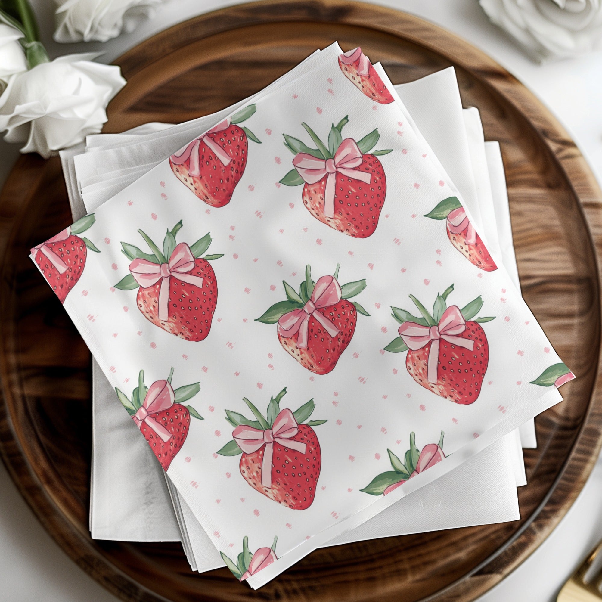 Cute Strawberry Pattern with Pink Bows Design Napkin