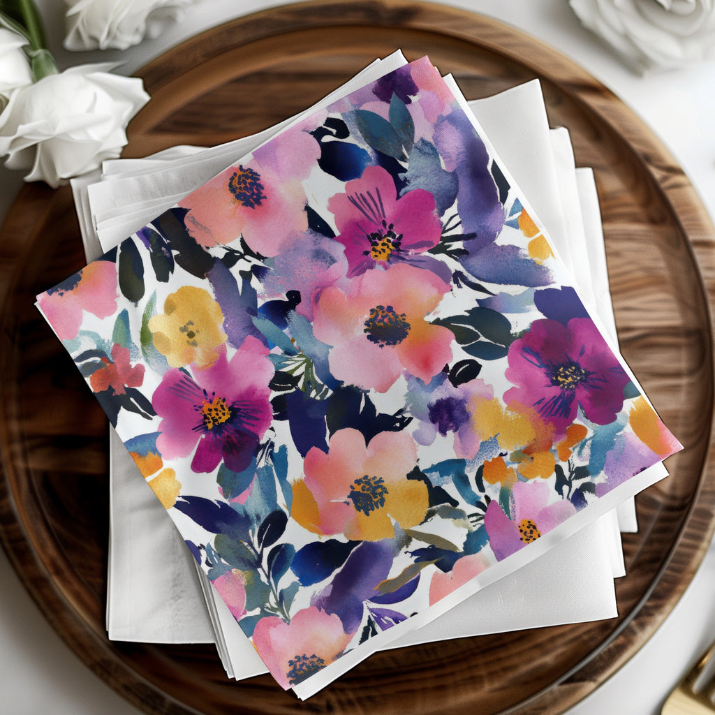 Vibrant Floral Print Decorative Napkins Set of Four