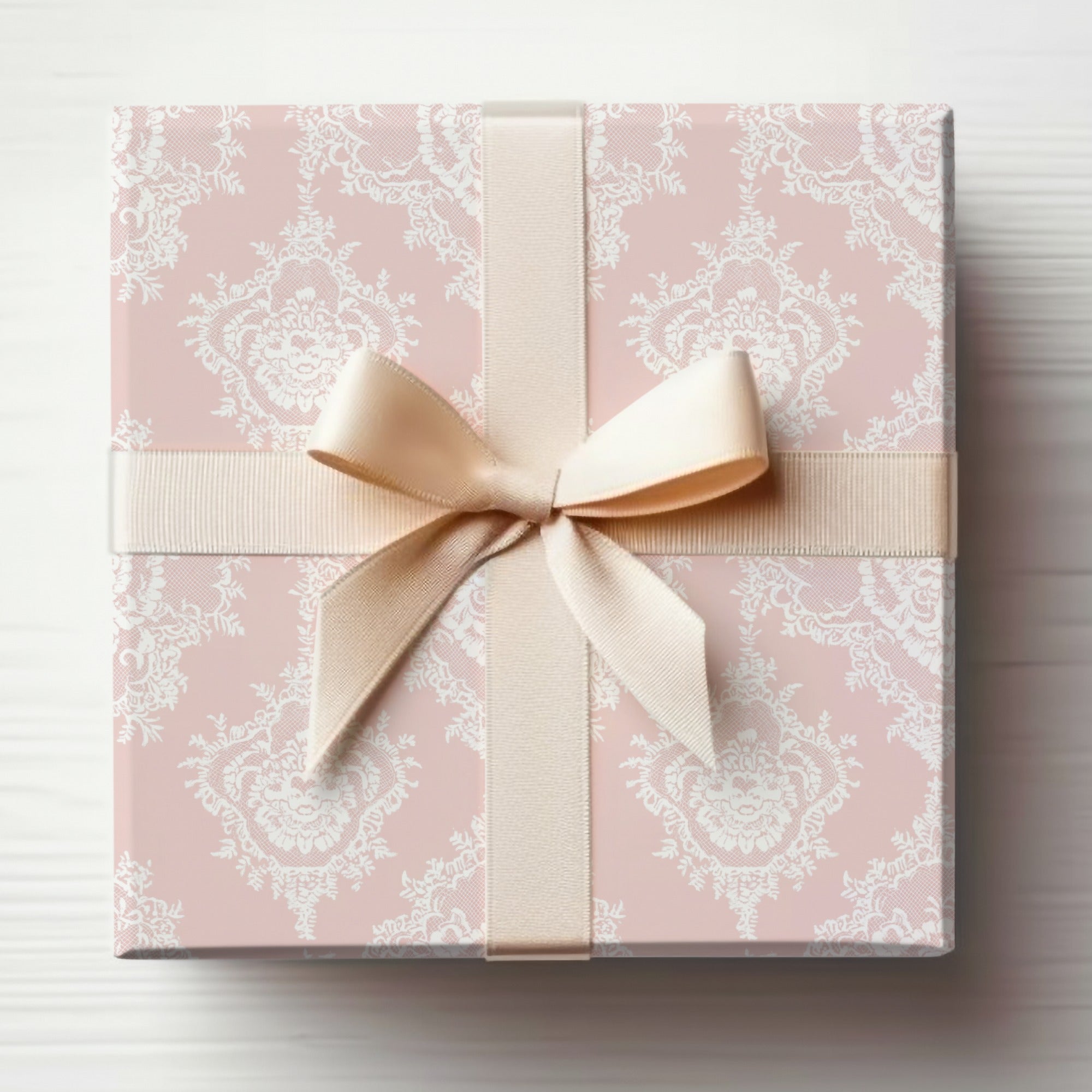Elegant Pink Lace Design Gift Box with Satin Ribbon
