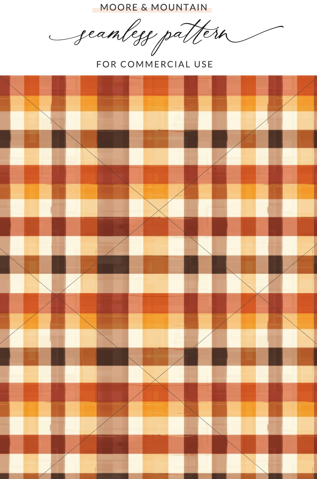 Orange Plaid Moore & Mountain Seamless Pattern Design