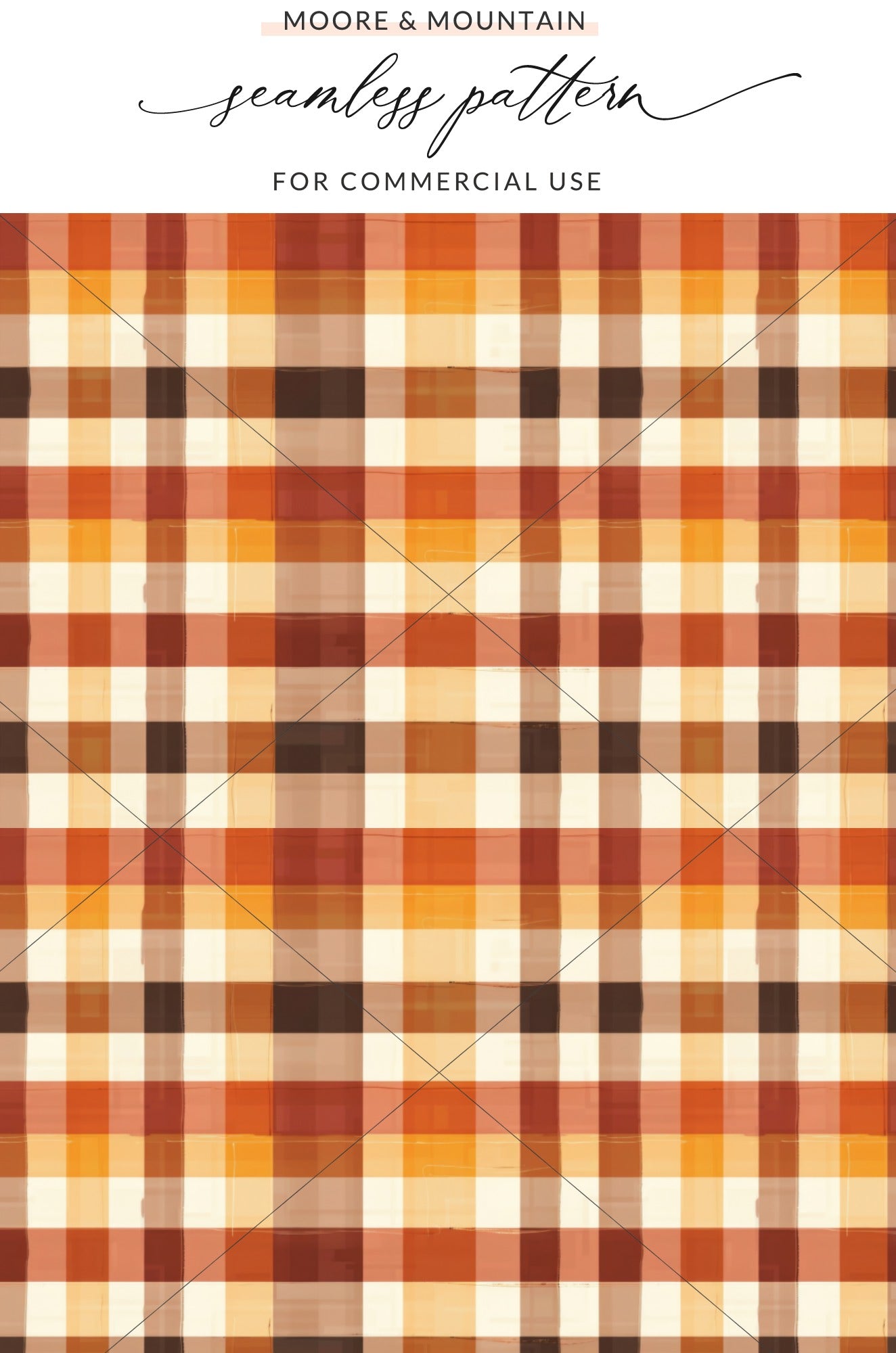 Orange Plaid Moore & Mountain Seamless Pattern Design