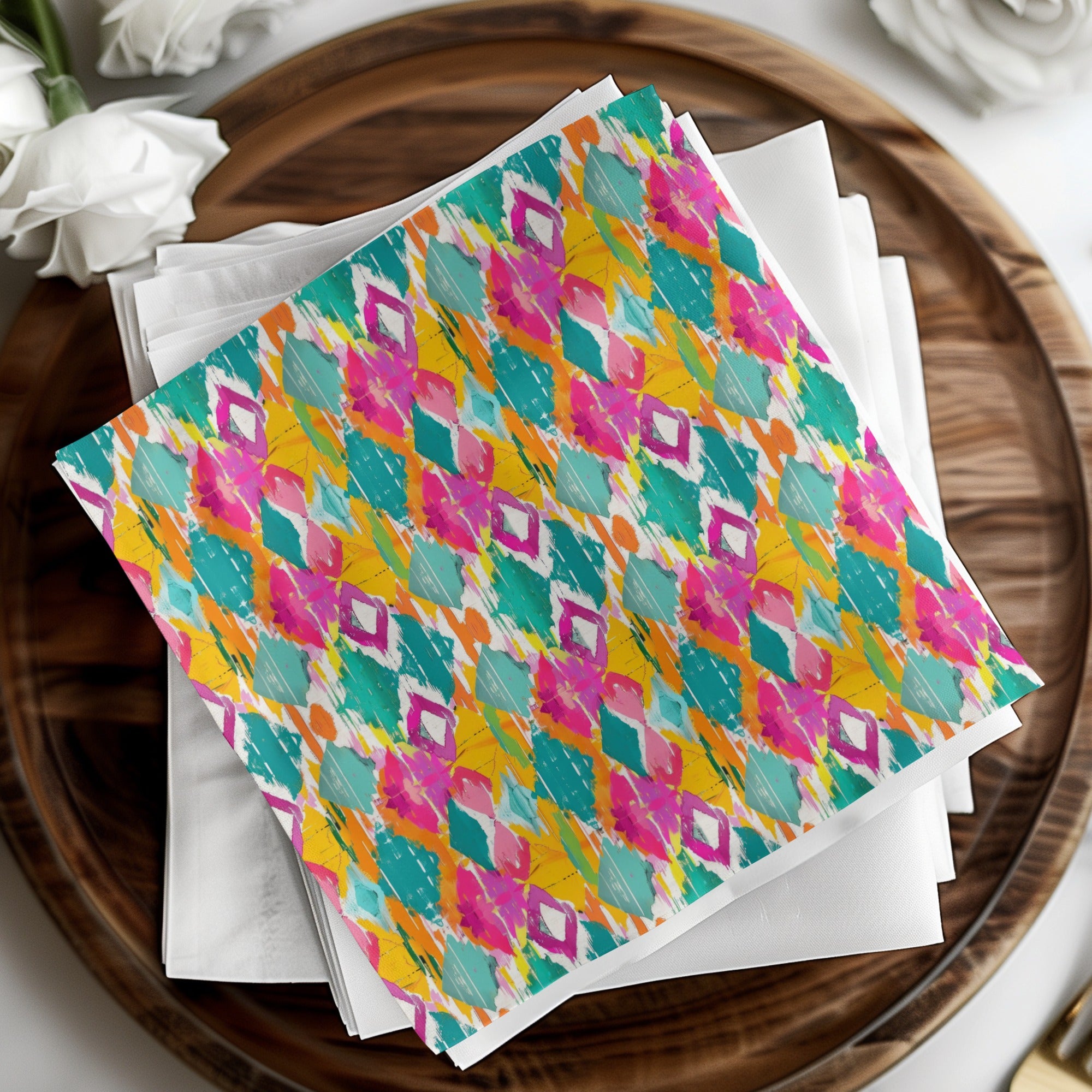 Vibrant Abstract Floral and Geometric Design Napkin