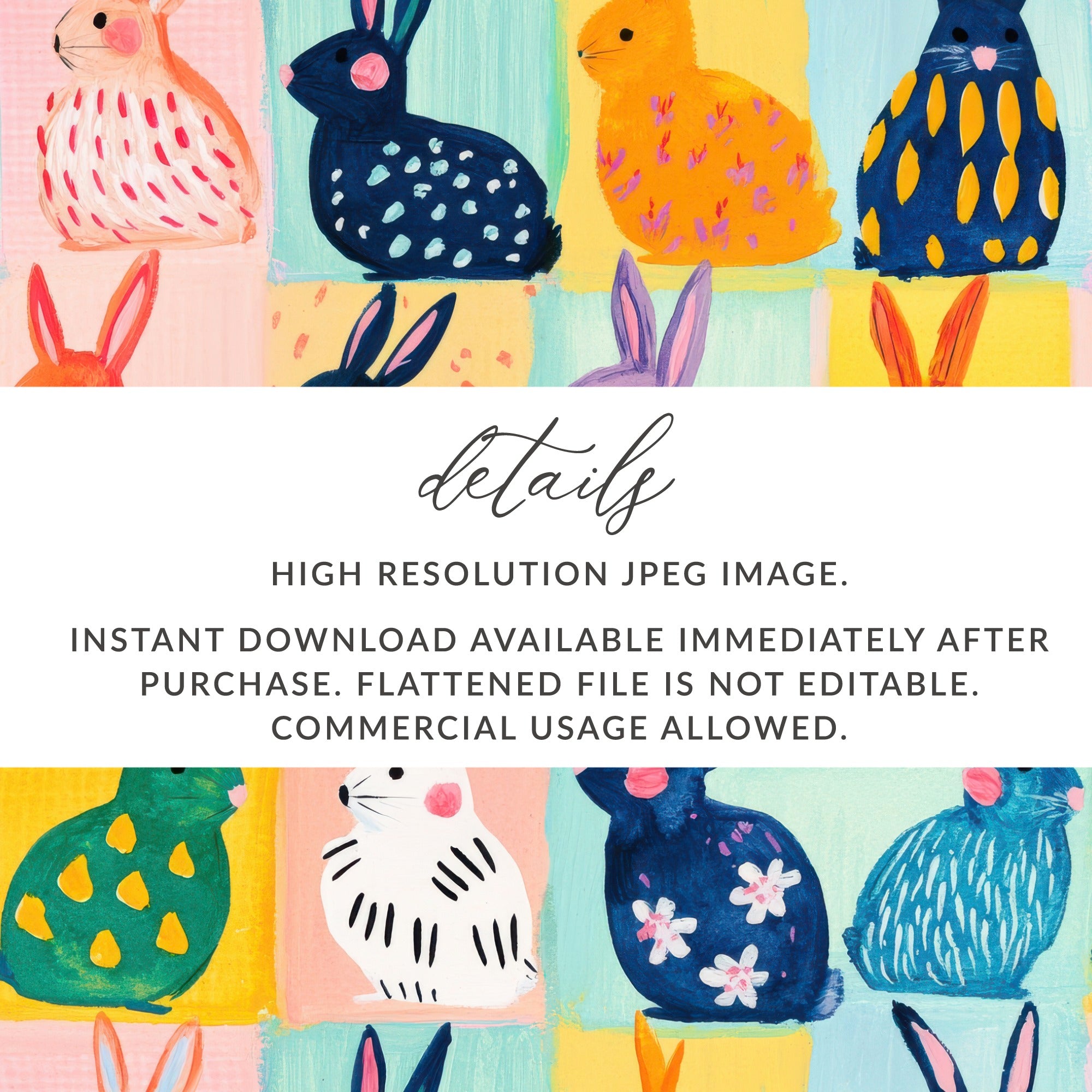 Colorful Hand-drawn Bunny Patterns Instant Download