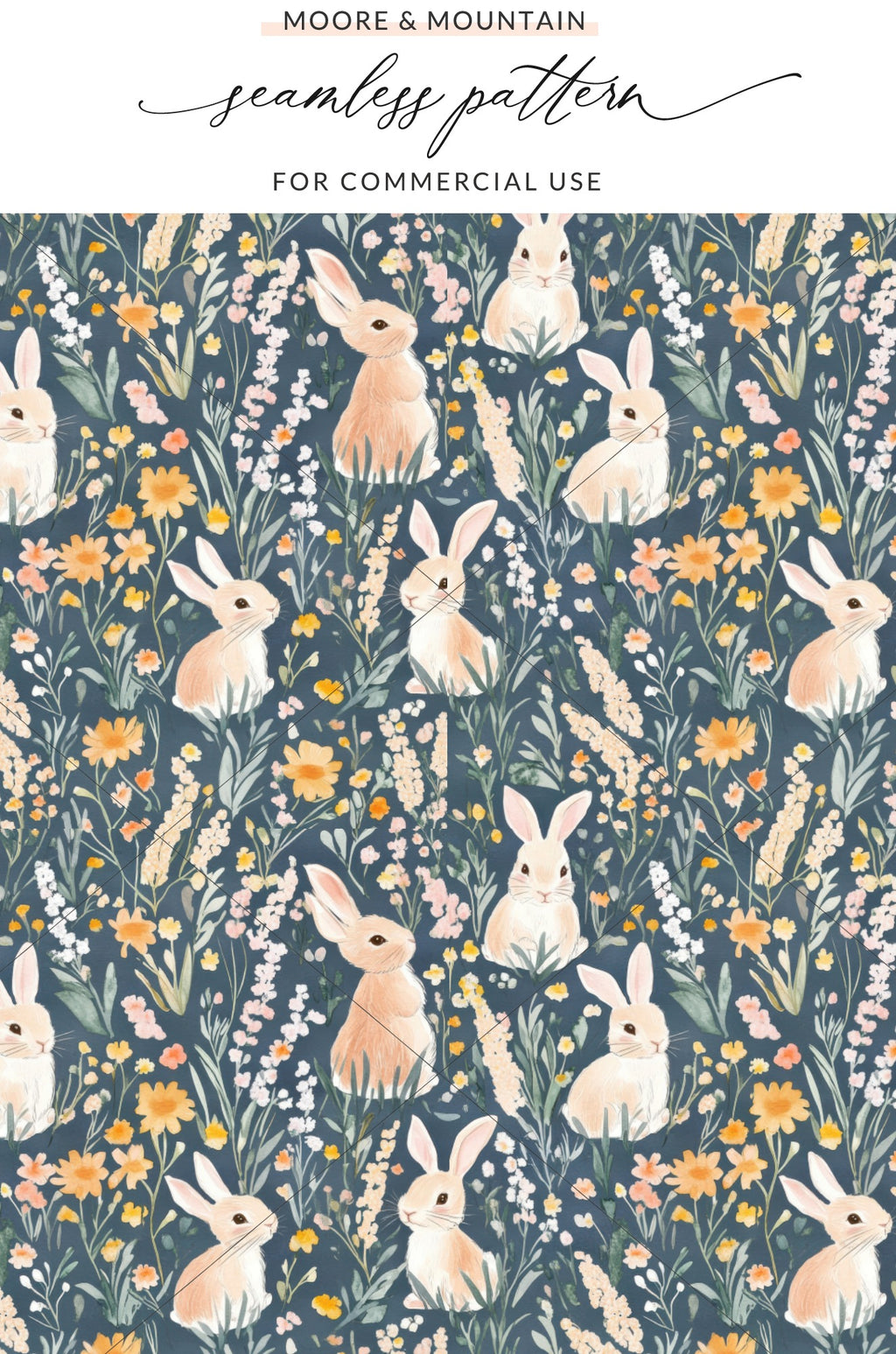 Bunny and Floral Seamless Pattern for Commercial Use