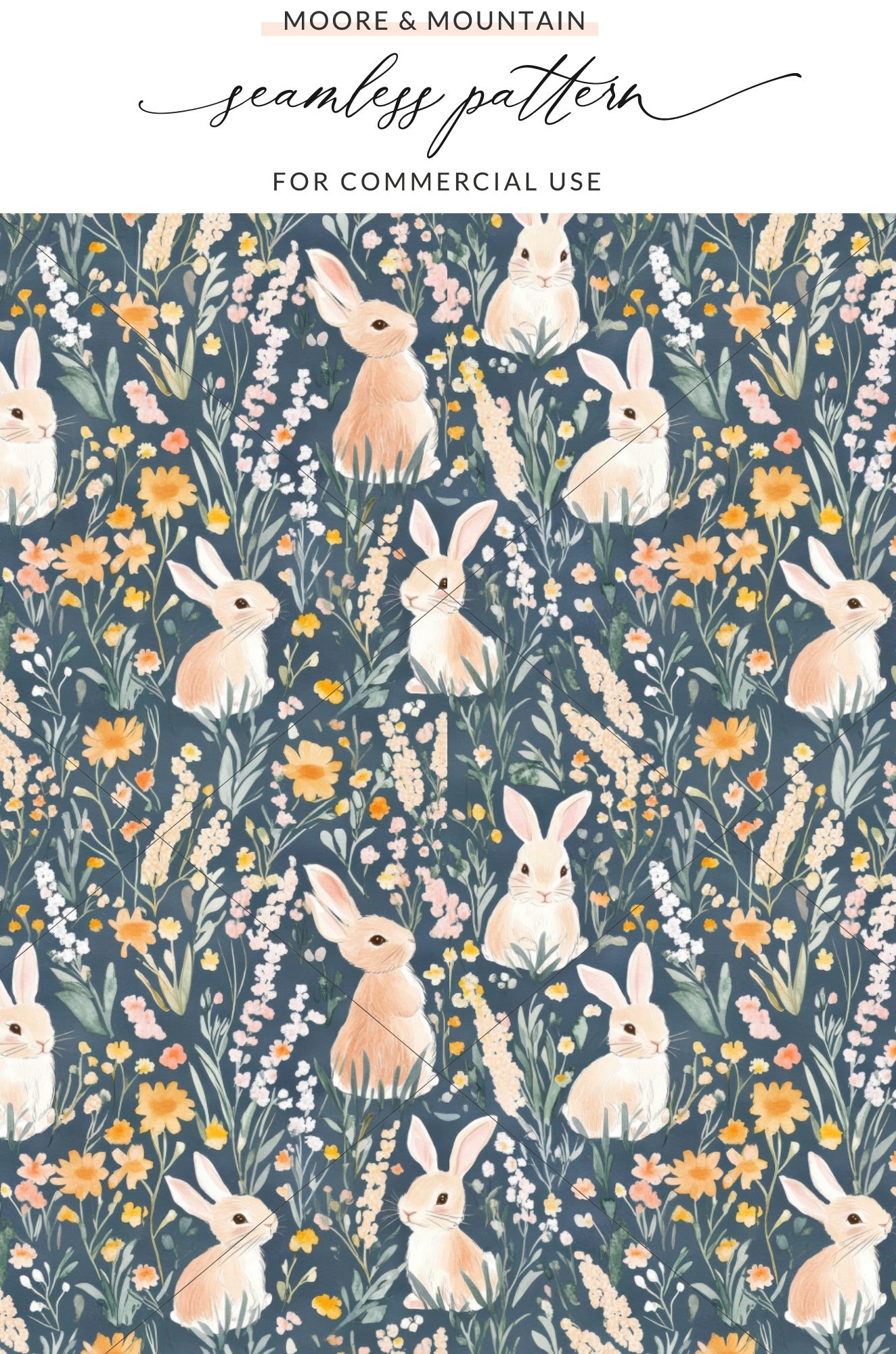 Bunny and Floral Seamless Pattern for Commercial Use