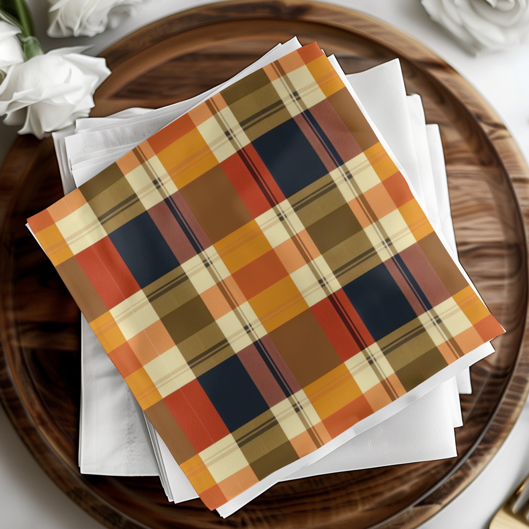 Vibrant Multicolored Rustic Plaid Table Napkins Set