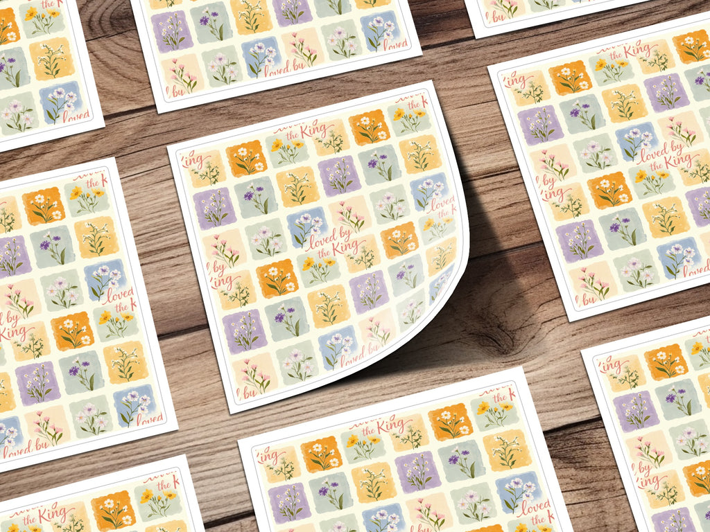 Floral Patterned Loved by the King Sticker Sheets