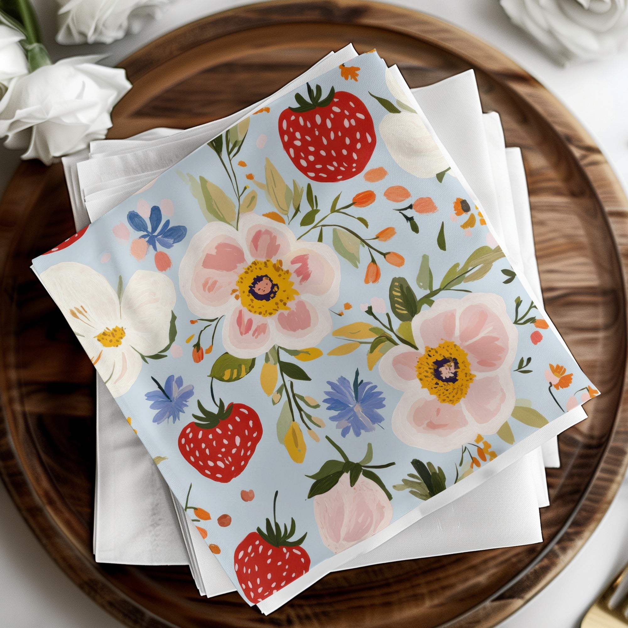 Abstract Floral Seamless Pattern, Blue, Modern Gouache Painted, Digital Paper, Floral Pattern, Flower Print, Fruit Pattern, Digital