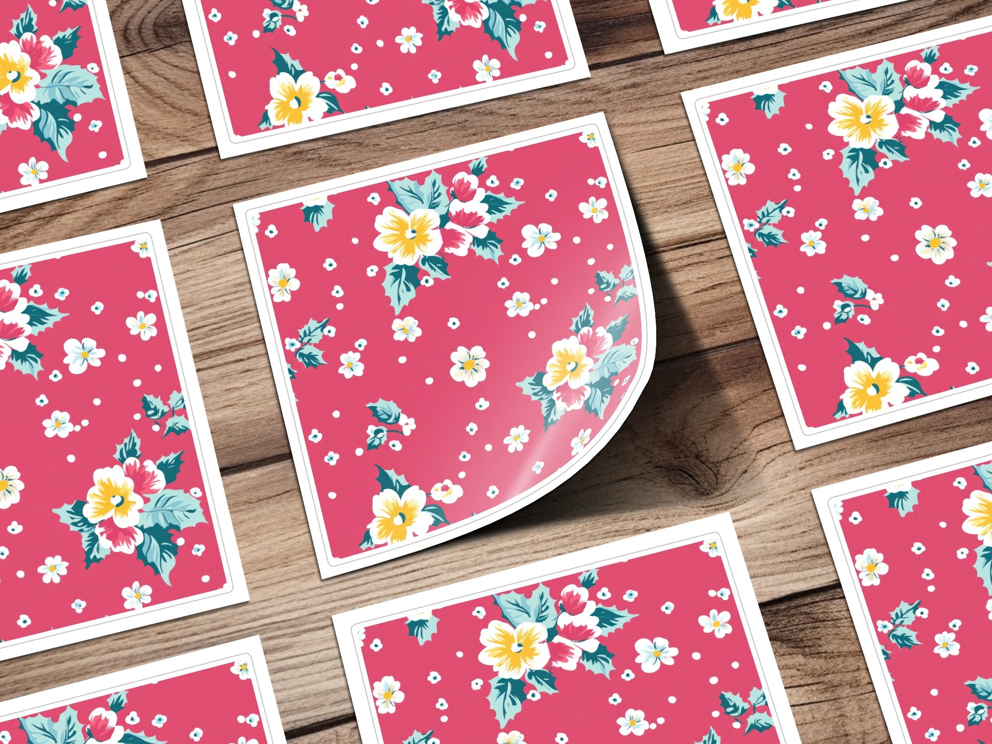 Vibrant Floral Patterned Red Background Sticker Sheet