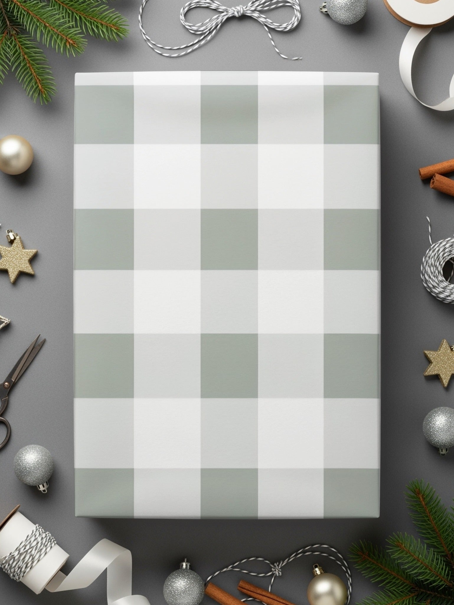 Elegant Grey and White Plaid Gift Wrap for Festive Occasions