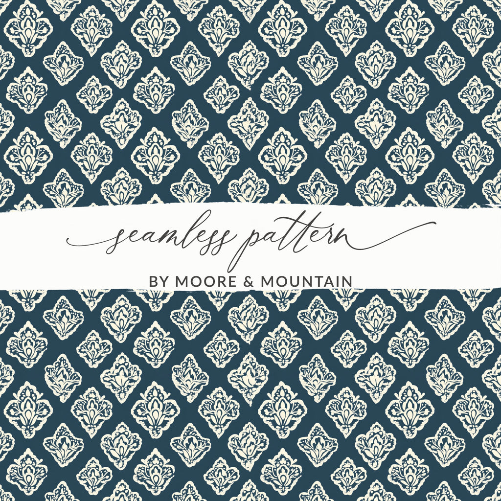 Elegant Floral Blue and White Seamless Pattern Design
