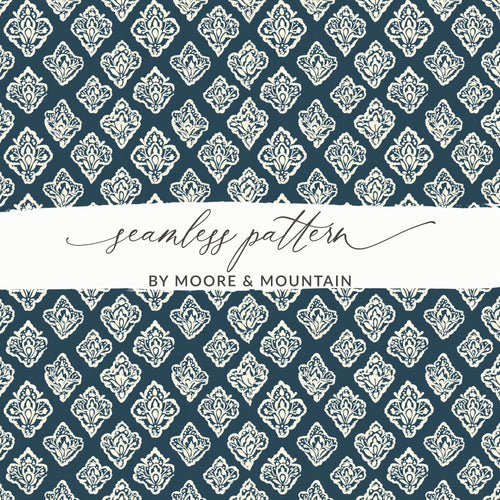Elegant Floral Blue and White Seamless Pattern Design