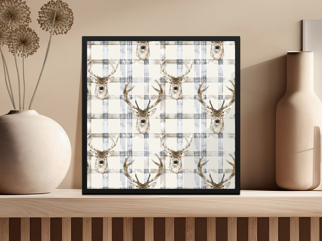 Plaid Deer Head Pattern Art Print for Home Decor