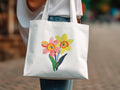 White tote bag with watercolor daffodils.