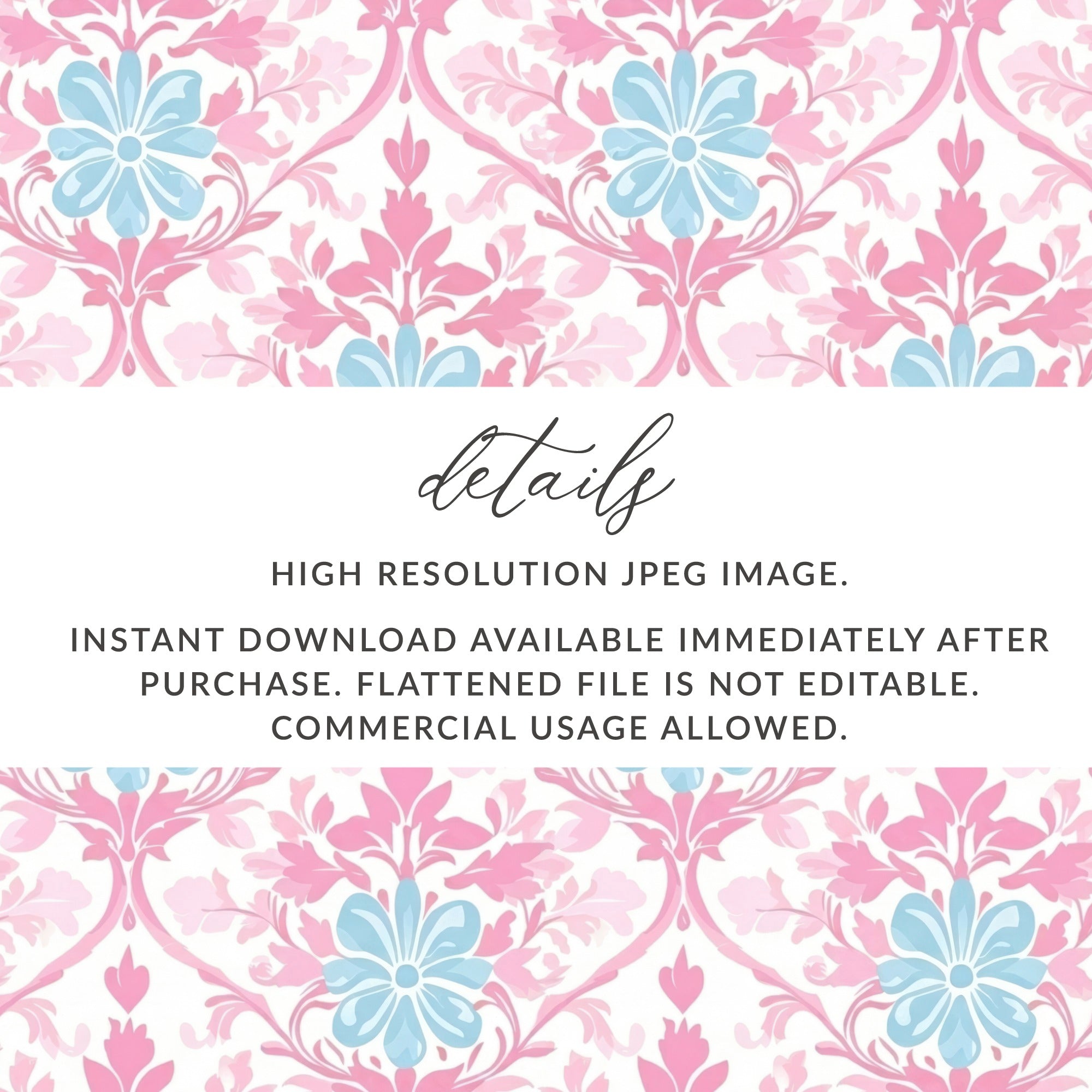 Floral background with text about image details and usage.