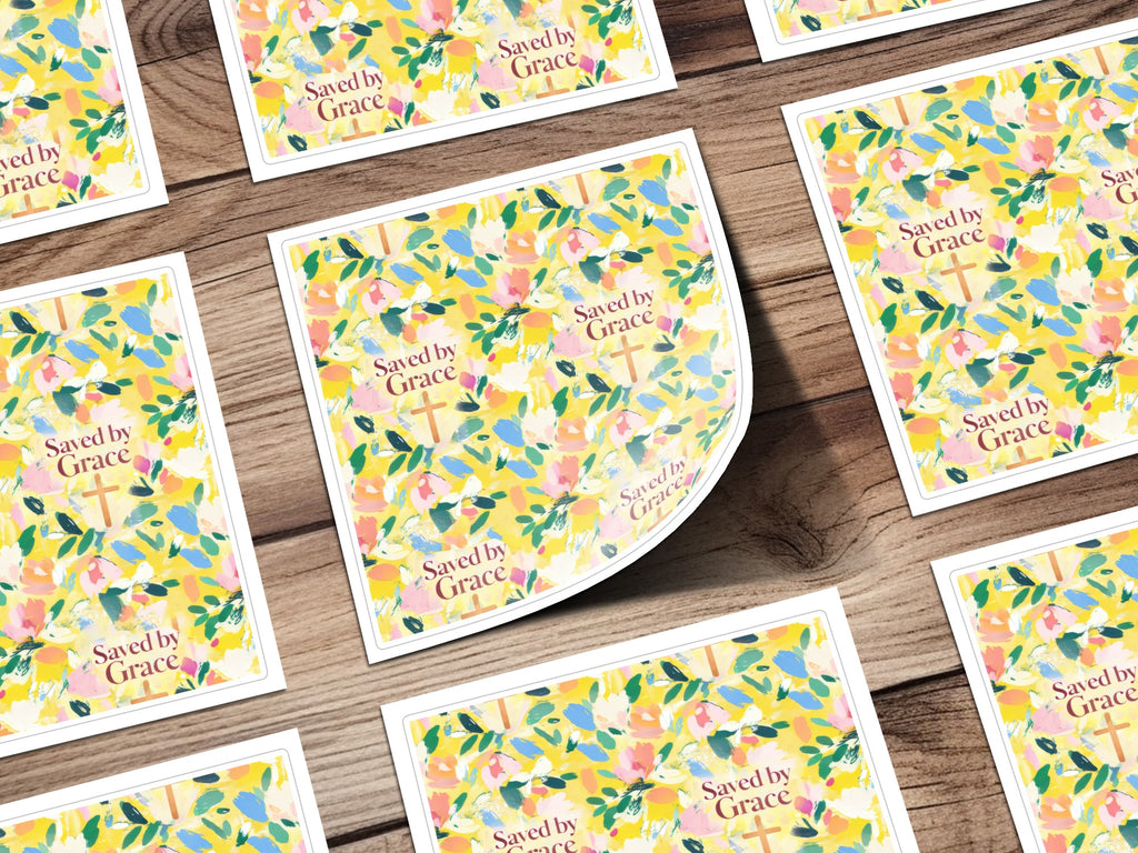 Saved by Grace Floral Design Inspirational Sticker