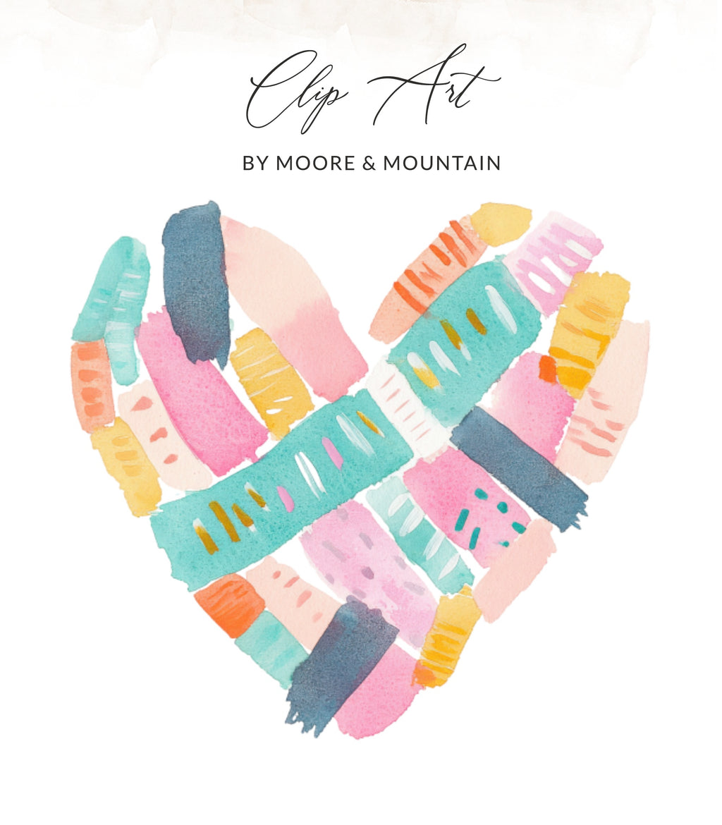 Heart made of colorful, abstract brushstrokes with "Clip Art" text.