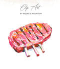Watercolor painting of a grilled rack of lamb with white background and "Clip Art" text.
