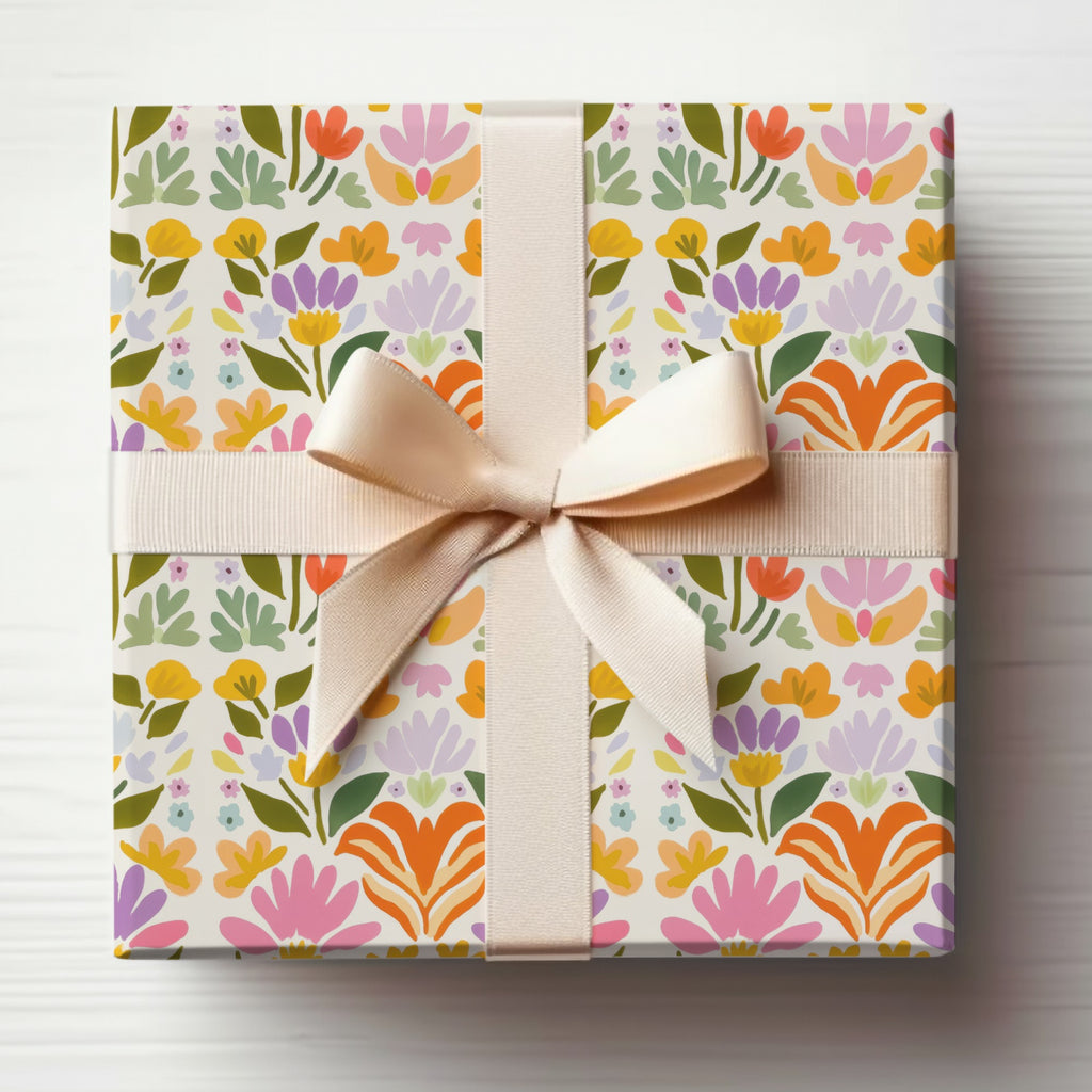 Floral Gift Wrap with Pink Ribbon Perfect for Any Occasion