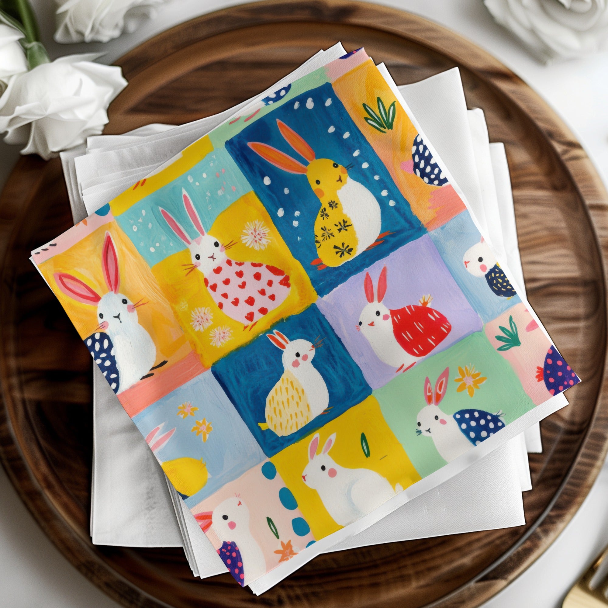 Colorful Patterned Bunny Napkins Set for Easter Decor
