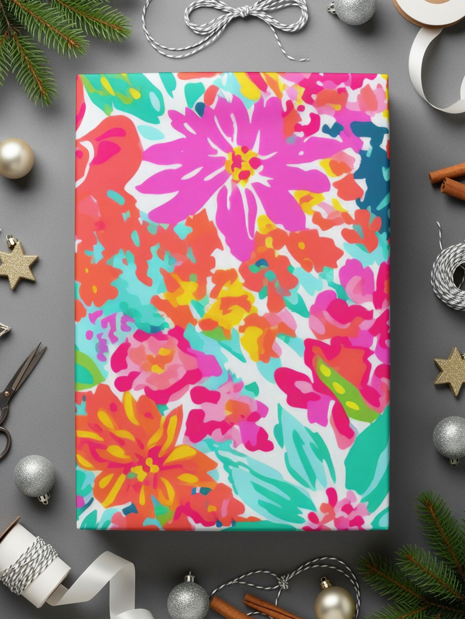 Colorful Floral Pattern Gift Wrap for Holiday Festivities