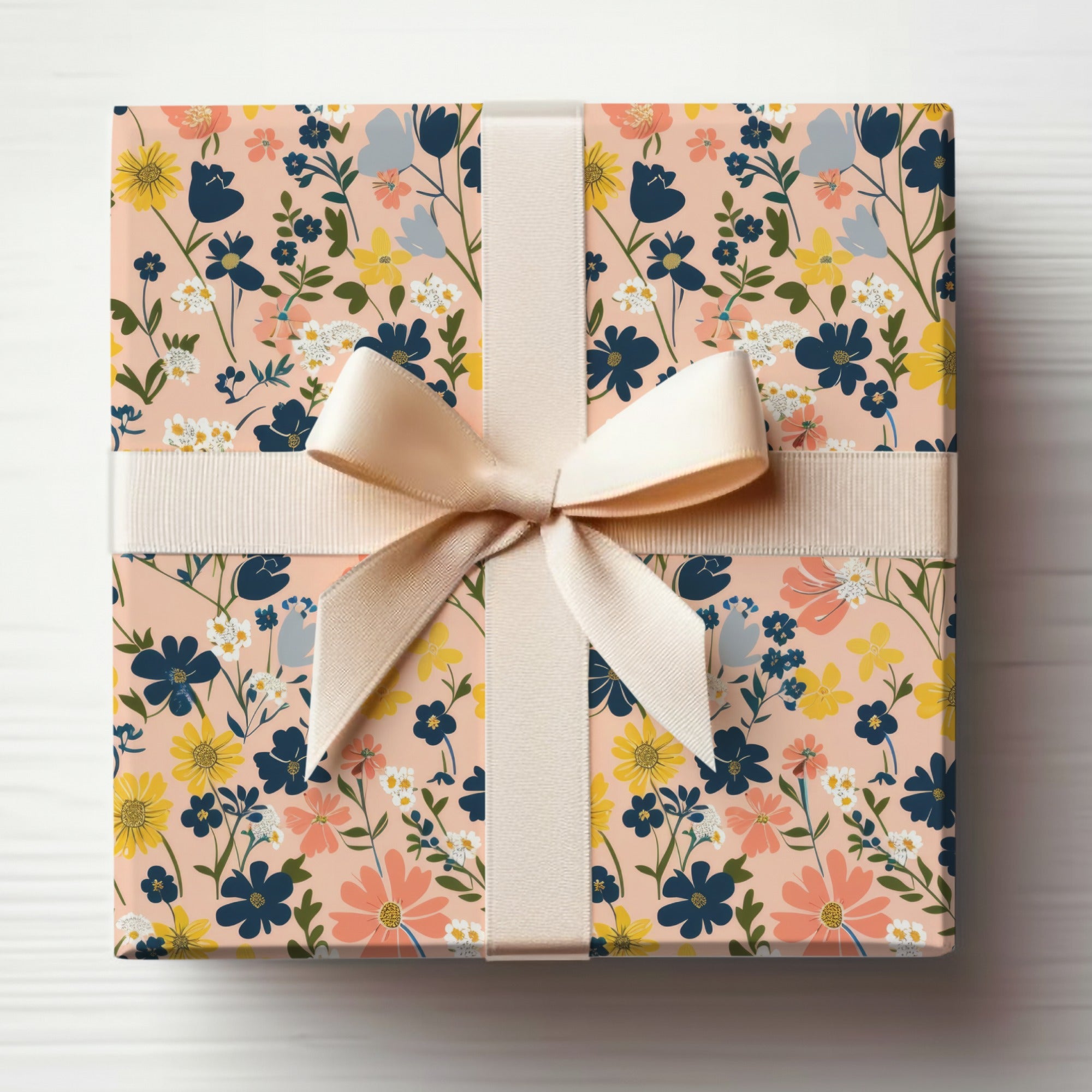 Floral Pattern Gift Box with Ivory Ribbon Design