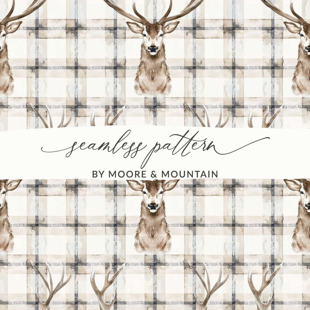 Watercolor Deer Check Seamless Pattern Design